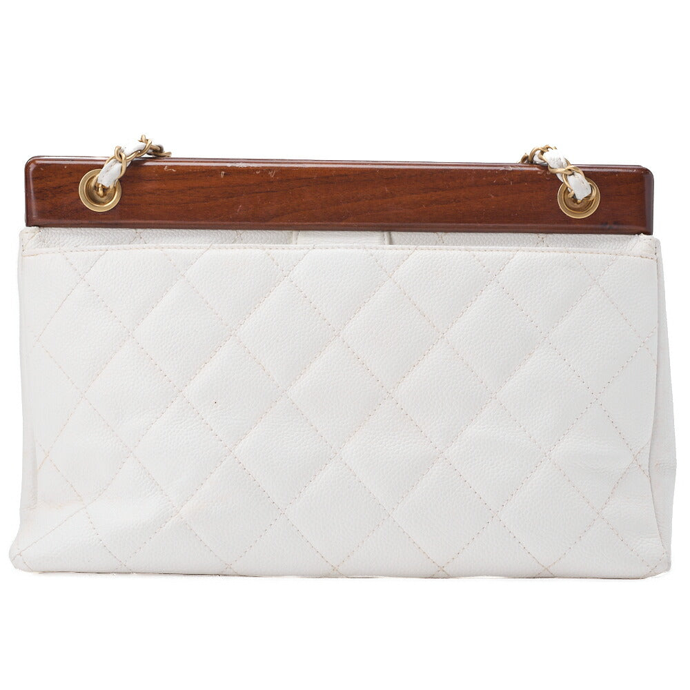 CHANEL Shoulder Bag Matelasse Coco Mark Wood Gamaguchi Caviar Skin White Gold-Tone Hardware Pre-Owned - Vintage La Charme