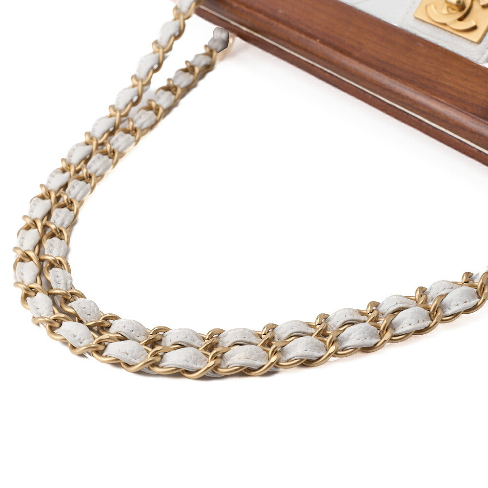 CHANEL Shoulder Bag Matelasse Coco Mark Wood Gamaguchi Caviar Skin White Gold-Tone Hardware Pre-Owned - Vintage La Charme