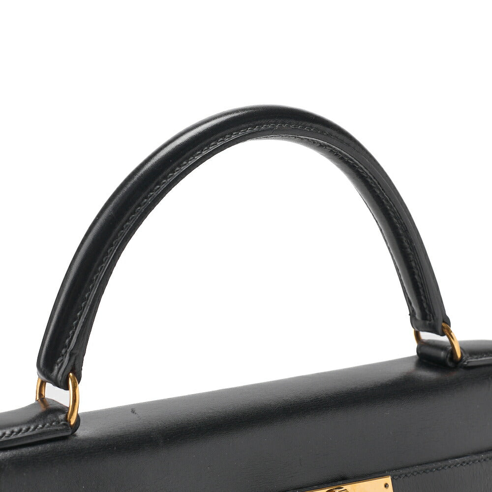 HERMES Kelly 32 Handbag Inseam Box Calf Black Gold-Tone Hardware, Pre-Owned