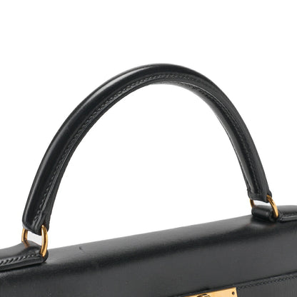 HERMES Kelly 32 Handbag Inseam Box Calf Black Gold-Tone Hardware, Pre-Owned