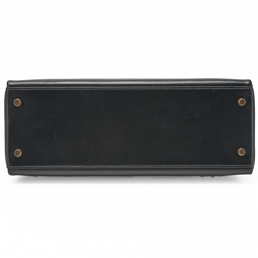 HERMES Kelly 32 Handbag Inseam Box Calf Black Gold-Tone Hardware, Pre-Owned