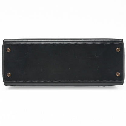 HERMES Kelly 32 Handbag Inseam Box Calf Black Gold-Tone Hardware, Pre-Owned