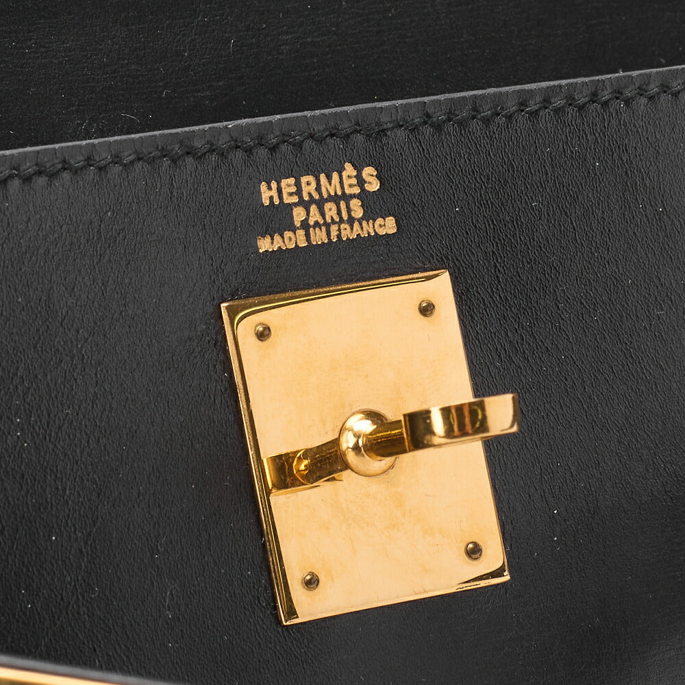 HERMES Kelly 32 Handbag Inseam Box Calf Black Gold-Tone Hardware, Pre-Owned