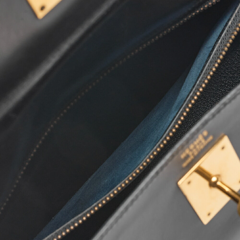 HERMES Kelly 32 Handbag Inseam Box Calf Black Gold-Tone Hardware, Pre-Owned