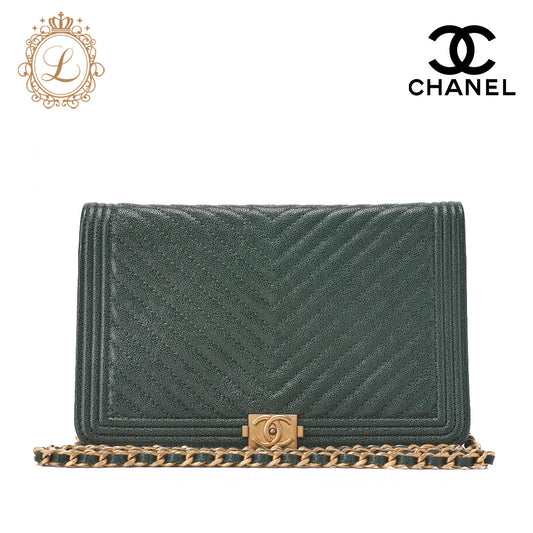 Chanel Boy Chanel Matelasse Chain Wallet Caviar Skin Black Gold-Tone Hardware Pre-Owned - Vintage La Charme