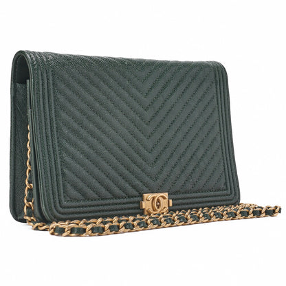 CHANEL Chanel Boy Chanel Matlasse Chain Wallet Caviar Skin V Stitch Glynn (Gold Fittings) Women's Wallet Folding Wallet Women's Wallet [Used] [Free Shipping]