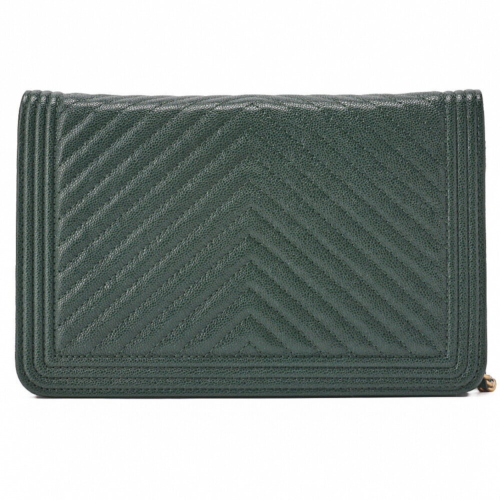 CHANEL Chanel Boy Chanel Matlasse Chain Wallet Caviar Skin V Stitch Glynn (Gold Fittings) Women's Wallet Folding Wallet Women's Wallet [Used] [Free Shipping]