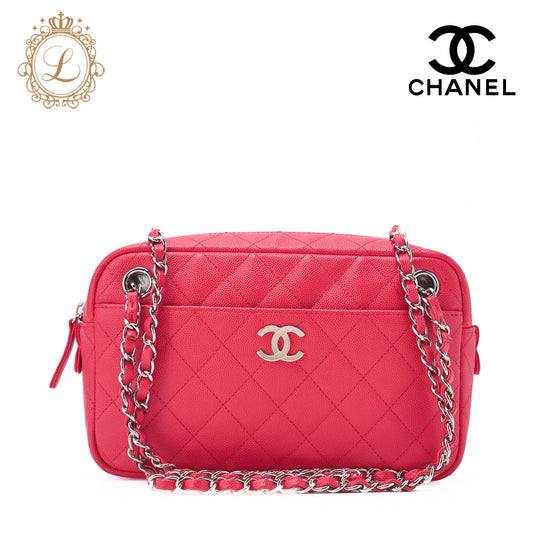 CHANEL Chain Shoulder Bag Matlasse Caviar Skin Rose Pink Coco Mark Silver Metal Fittings Women's [Used] [Free Shipping]