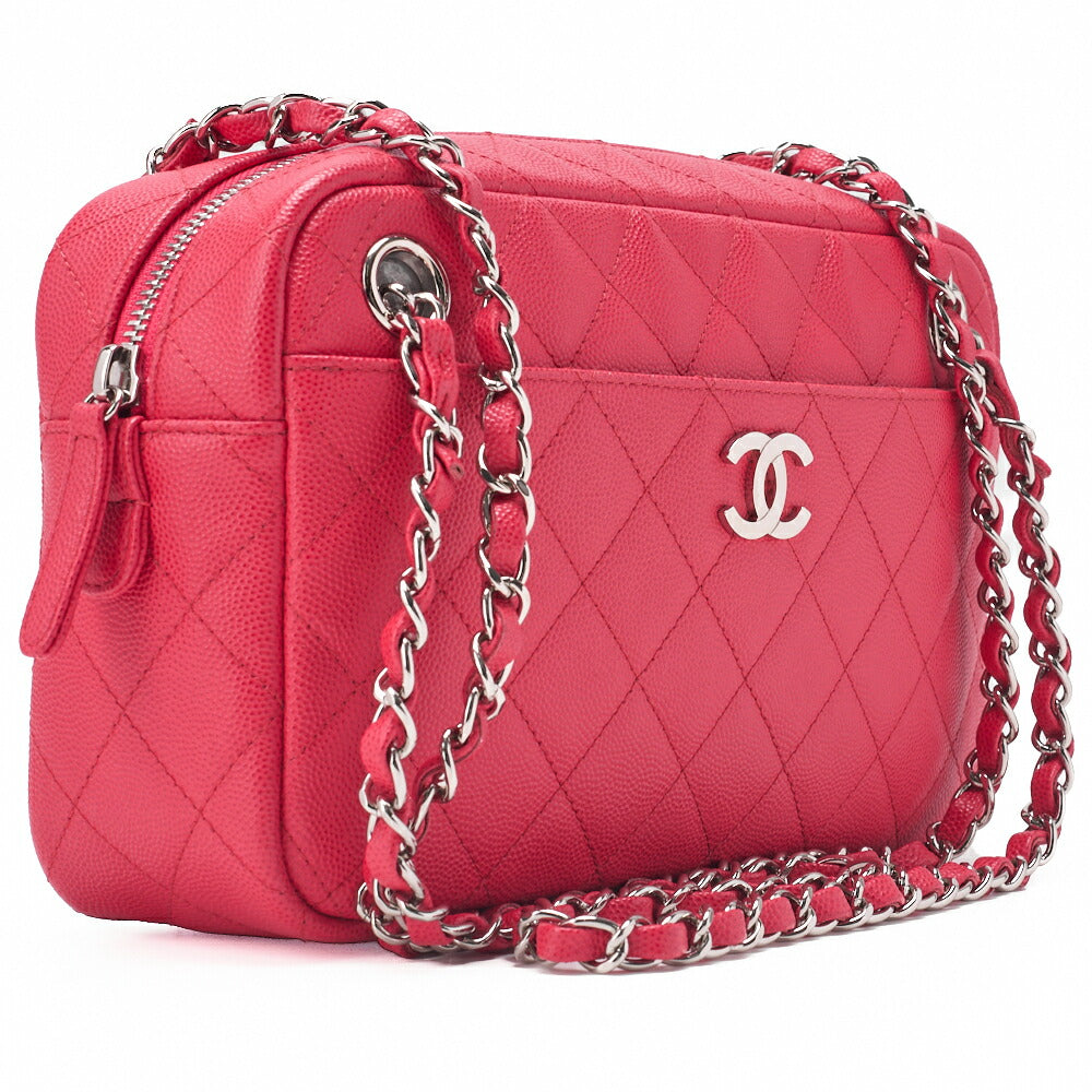 CHANEL Chain Shoulder Bag Matlasse Caviar Skin Rose Pink Coco Mark Silver Metal Fittings Women's [Used] [Free Shipping]