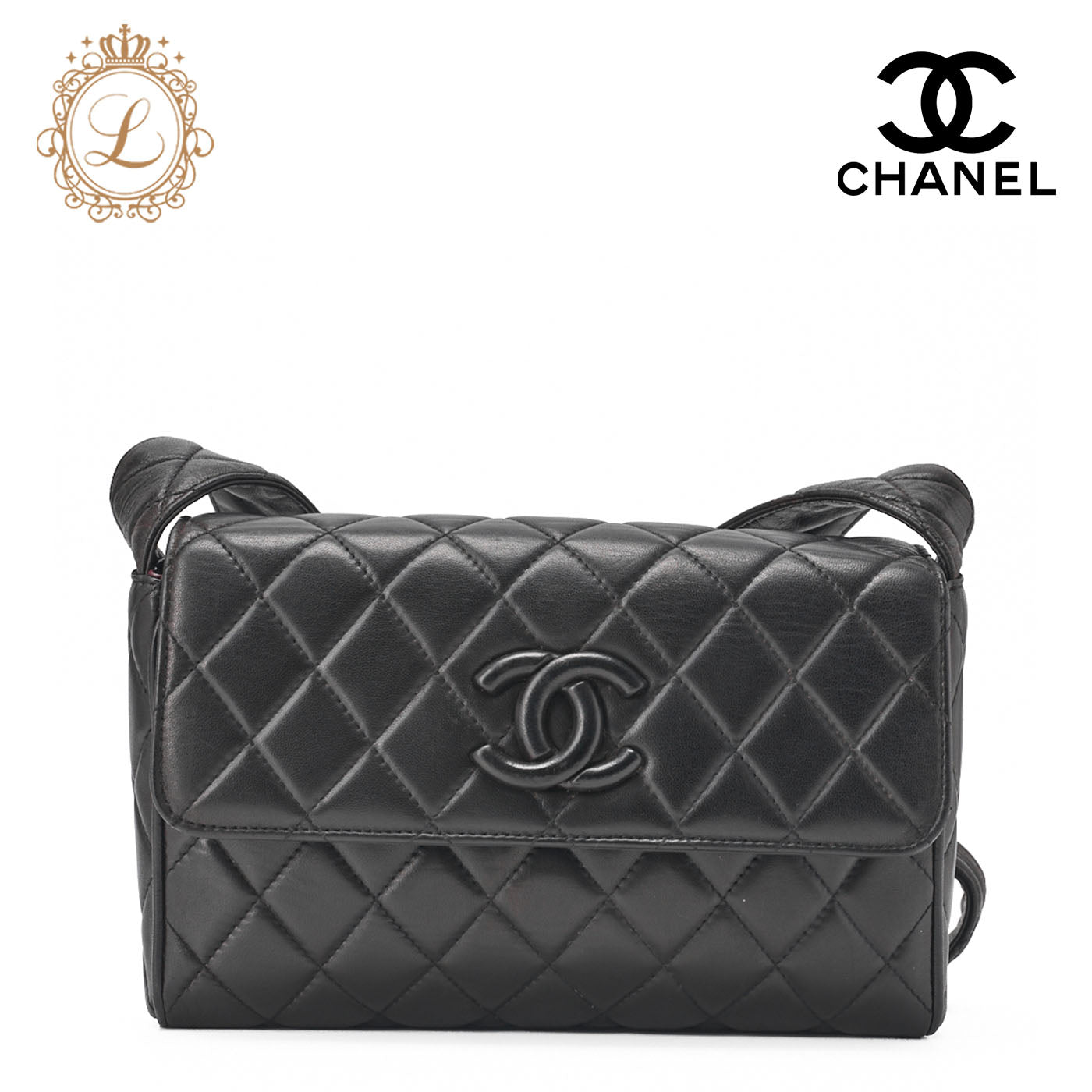 CHANEL Matlasse Chain Shoulder Bag Lambskin Black Coco Mark Au Rack (Gold Fittings) Women's Bag Women's [Used] [Free Shipping] [SS]