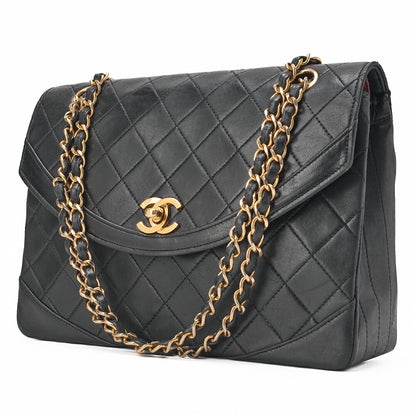 CHANEL Chain Shoulder Bag Matlasse Design Flap Round Lambskin Black (Gold Fittings) Women's [Used] [Free Shipping] [SS]