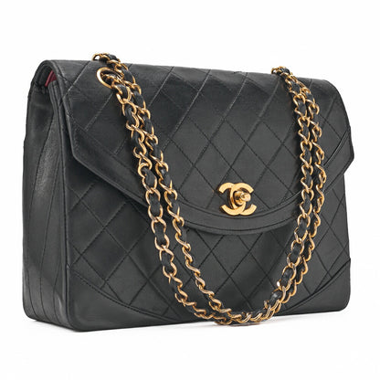 CHANEL Chain Shoulder Bag Matlasse Design Flap Round Lambskin Black (Gold Fittings) Women's [Used] [Free Shipping] [SS]