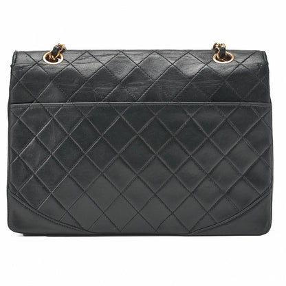 CHANEL Chain Shoulder Bag Matlasse Design Flap Round Lambskin Black (Gold Fittings) Women's [Used] [Free Shipping] [SS]