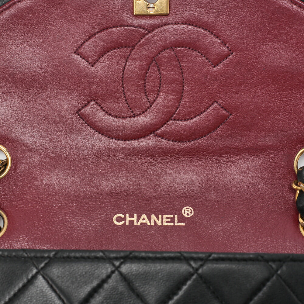 CHANEL Chain Shoulder Bag Matlasse Design Flap Round Lambskin Black (Gold Fittings) Women's [Used] [Free Shipping] [SS]