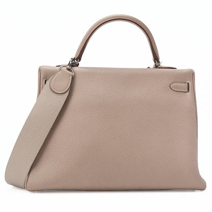 HERMES Kelly 35 Handbag 2WAY Tryon Clemence Leather Argile Silver-Tone Hardware Pre-Owned - Vintage La Charme