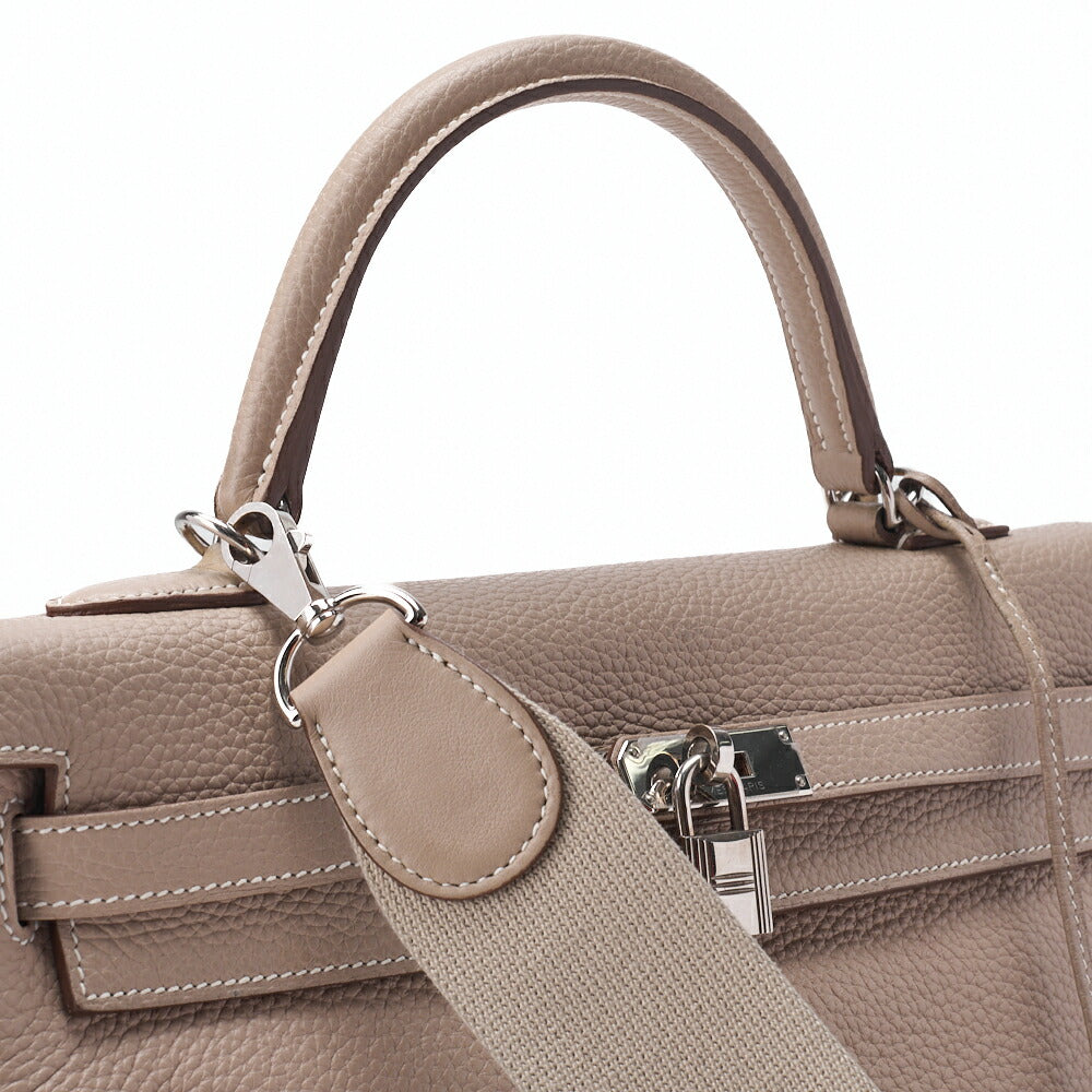 HERMES Kelly 35 Handbag 2WAY Tryon Clemence Leather Argile Silver-Tone Hardware Pre-Owned - Vintage La Charme