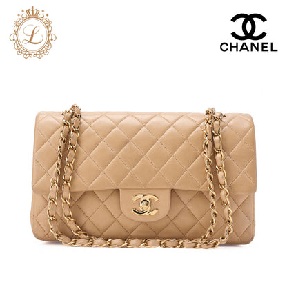 CHANEL Shoulder Bag Matelasse Double Flap Lambskin Beige Gold-Tone Hardware Pre-Owned - Vintage La Charme