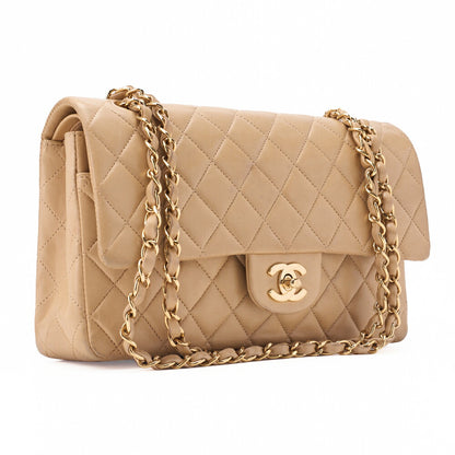 CHANEL Shoulder Bag Matelasse Double Flap Lambskin Beige Gold-Tone Hardware Pre-Owned - Vintage La Charme