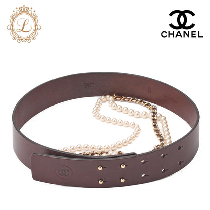 CHANEL Chain Belt, Coco Mark, Gold Plated Leather, Black, Gold-Tone Hardware, Pre-Owned - Vintage La Charme