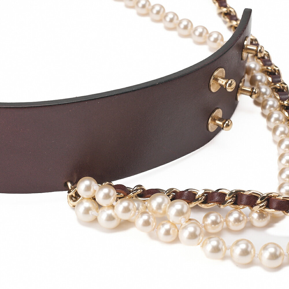 CHANEL Coco Mark Chain Belt GPx  Leather Black x Gold (Gold Plated) Gold Chain Belt Earrings Women's Earrings Women's Bag High Brand [Used] [Free Shipping]