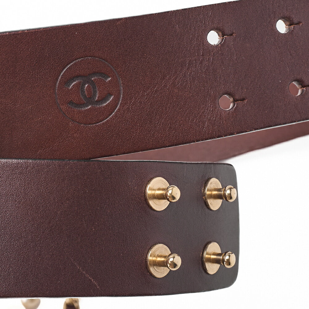 CHANEL Coco Mark Chain Belt GPx  Leather Black x Gold (Gold Plated) Gold Chain Belt Earrings Women's Earrings Women's Bag High Brand [Used] [Free Shipping]