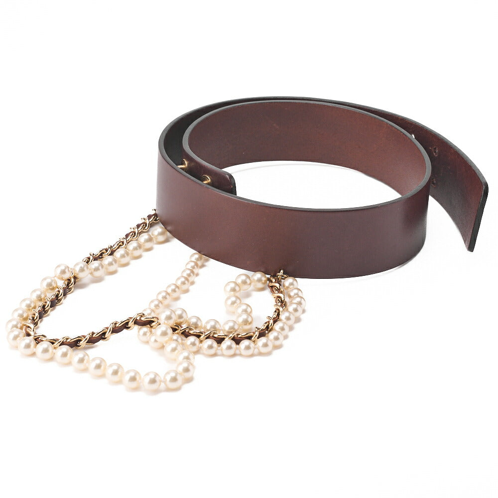 CHANEL Coco Mark Chain Belt GPx  Leather Black x Gold (Gold Plated) Gold Chain Belt Earrings Women's Earrings Women's Bag High Brand [Used] [Free Shipping]