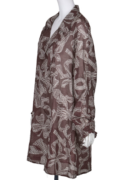 CHANEL Langarmbluse, Coco Mark Ribbon, 100 % Baumwolle, Braun, goldfarbene Metallteile, gebraucht