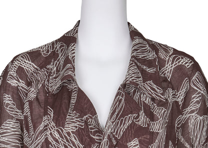 CHANEL Langarmbluse, Coco Mark Ribbon, 100 % Baumwolle, Braun, goldfarbene Metallteile, gebraucht