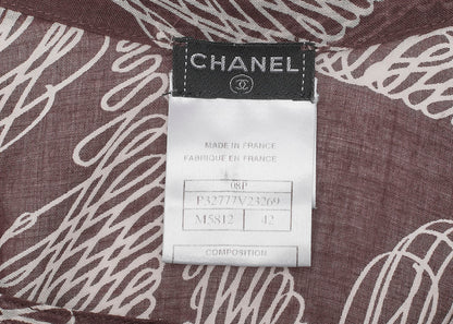 CHANEL Langarmbluse, Coco Mark Ribbon, 100 % Baumwolle, Braun, goldfarbene Metallteile, gebraucht