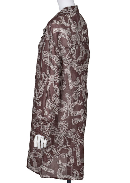 CHANEL Langarmbluse, Coco Mark Ribbon, 100 % Baumwolle, Braun, goldfarbene Metallteile, gebraucht