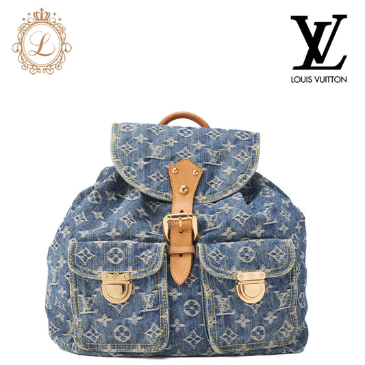 Louis Vuitton Shoulder Backpack Bag, Monogram Denim, Blue, Gold-Tone Hardware, Pre-Owned - Vintage La Charme