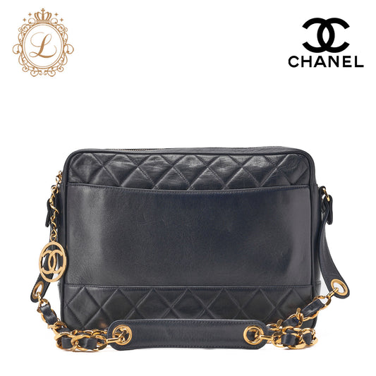 Chanel Shoulder Bag Matelasse Circle Coco Charm Lambskin Navy Gold-Tone Hardware Pre-Owned - Vintage La Charme