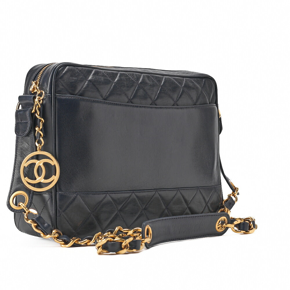 Chanel Shoulder Bag Matelasse Circle Coco Charm Lambskin Navy Gold-Tone Hardware Pre-Owned - Vintage La Charme