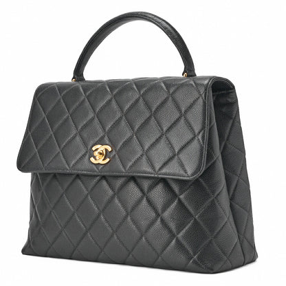 CHANEL Handbag Matelasse Turn Lock Caviar Skin Black Gold-Tone Hardware Pre-Owned - Vintage La Charme