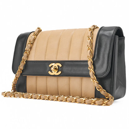 CHANEL Shoulder Bag Mademoiselle Lambskin Beige and Black Gold-Tone Hardware Pre-Owned - Vintage La Charme