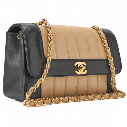 CHANEL Shoulder Bag Mademoiselle Lambskin Beige and Black Gold-Tone Hardware Pre-Owned - Vintage La Charme