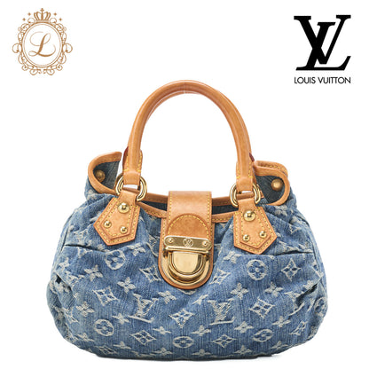 Louis Vuitton Handbag Pleaty Monogram Denim Blue Gold-Tone Hardware Pre-Owned - Vintage La Charme