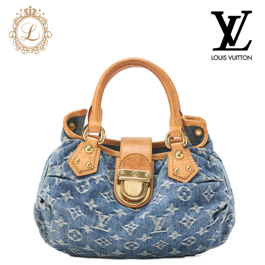 Louis Vuitton Handbag Pleaty Monogram Denim Blue Gold-Tone Hardware Pre-Owned - Vintage La Charme