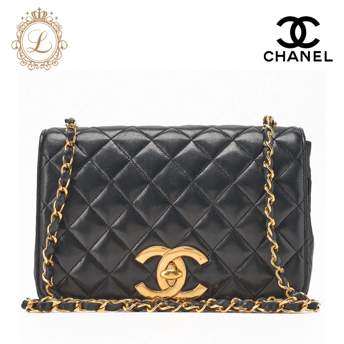 CHANEL Shoulder Bag Matelasse Lambskin Black Gold-Tone Hardware Pre-Owned - Vintage La Charme
