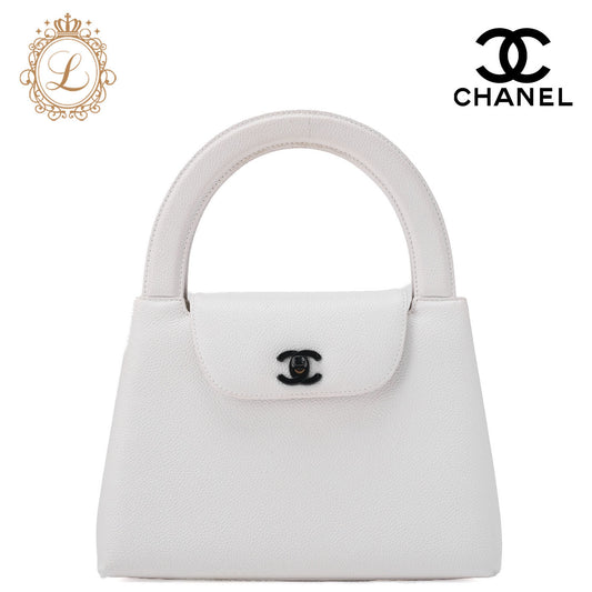 CHANEL Handbag Mini Kelly Type Caviar Skin White Gold-Tone Hardware Pre-Owned - Vintage La Charme