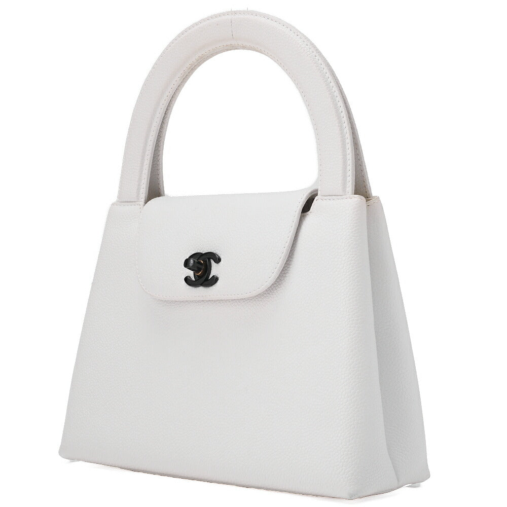 CHANEL Handbag Mini Kelly Type Caviar Skin White Gold-Tone Hardware Pre-Owned - Vintage La Charme