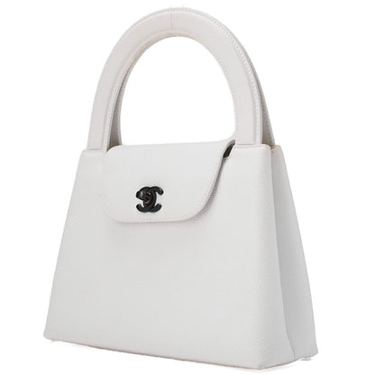 CHANEL Handbag Mini Kelly Type Caviar Skin White Gold-Tone Hardware Pre-Owned - Vintage La Charme
