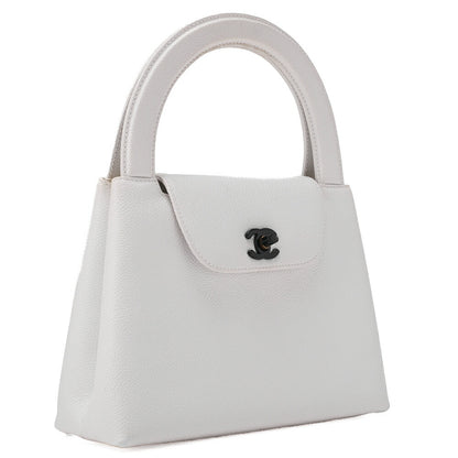 CHANEL Handbag Mini Kelly Type Caviar Skin White Gold-Tone Hardware Pre-Owned - Vintage La Charme