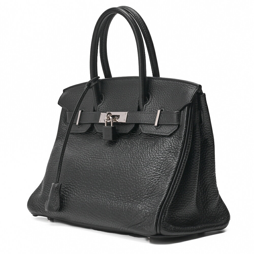 HERMES Birkin 30 Handbag Tryon Clemence Black Silver-Tone Hardware Pre-Owned - Vintage La Charme