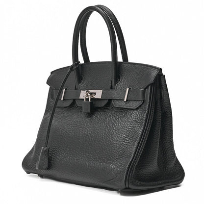 HERMES Birkin 30 Handbag Tryon Clemence Black Silver-Tone Hardware Pre-Owned - Vintage La Charme