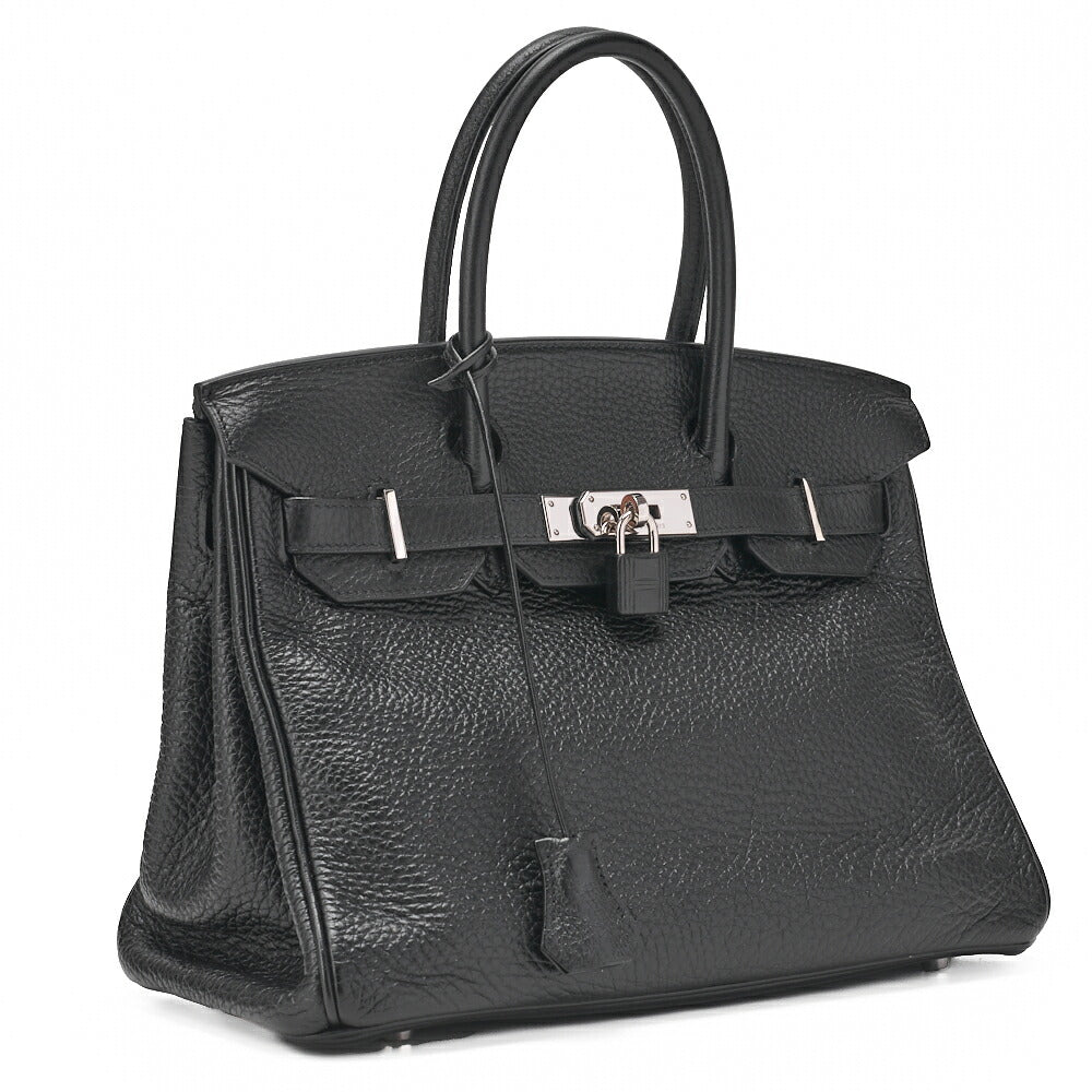 HERMES Birkin 30 Handbag Tryon Clemence Black Silver-Tone Hardware Pre-Owned - Vintage La Charme