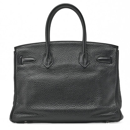 HERMES Birkin 30 Handbag Tryon Clemence Black Silver-Tone Hardware Pre-Owned - Vintage La Charme