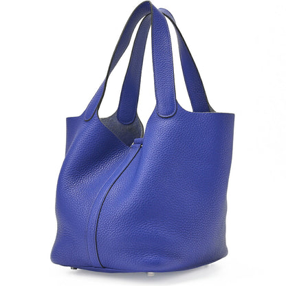HERMES Picotin Lock MM Handbag, Tryon Clemence, Blue Electric, Silver-Tone Hardware, Pre-Owned - Vintage La Charme