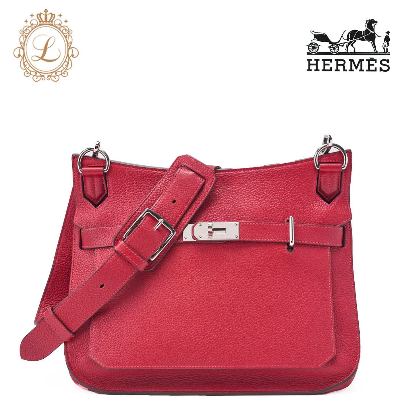 HERMES Gypsiere 34 Shoulder Bag Tryon Clemence Rouge Casaque Silver-Tone Hardware Pre-Owned - Vintage La Charme
