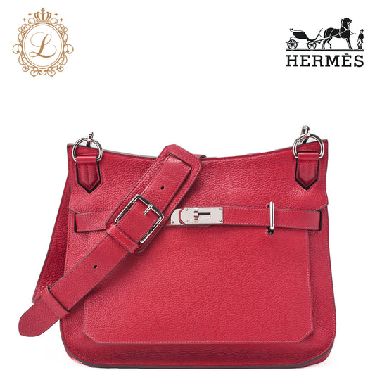HERMES Gypsiere 34 Shoulder Bag Tryon Clemence Rouge Casaque Silver-Tone Hardware Pre-Owned - Vintage La Charme